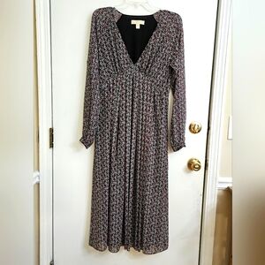 Michael Kors Women's Long Sleeve  Maroon Floral Imperial Lined Sheer  Midi Dress